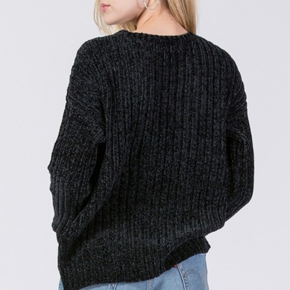 BLACK CHENILLE SWEATER - Picture 2 of 3